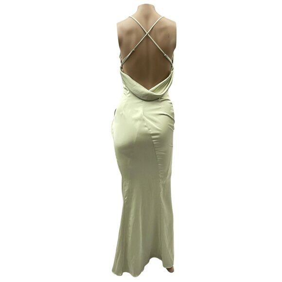 Katie May Los Angeles Ryder Cowl Neck Ruched Satin Maxi Gown Light Green XS - Picture 4 of 15